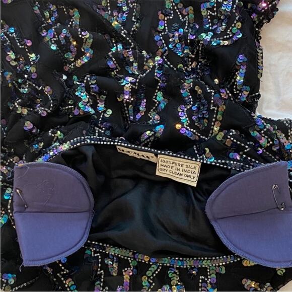 Vintage Cocktail Dress Medium Silk Beaded 80s 20s Semi Formal Party RARE MCM - Picture 15 of 17